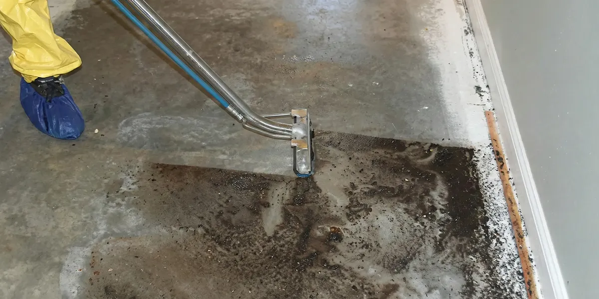 sewage removal technicians extracting contaminated wastewater from a residential floor in Atlanta, GA